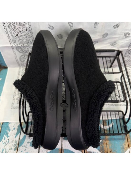 NEW Oofos Oocoozie Sherpa Mule Slipper Recovery Comfort Black Mens Size 9